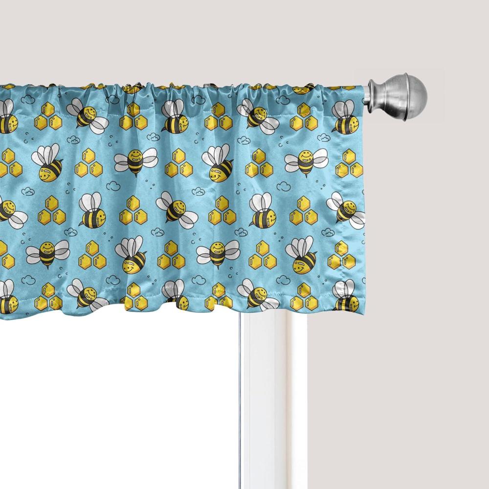imageAmbesonne Lemons Window Valance Continuous Citrus Fruits Leaves Refreshing Cartoon Pattern Curtain Valance for Kitchen Bedroom Decor with Rod Pocket 54 X 18 Lime Green Earth YellowSky Blue Mustard