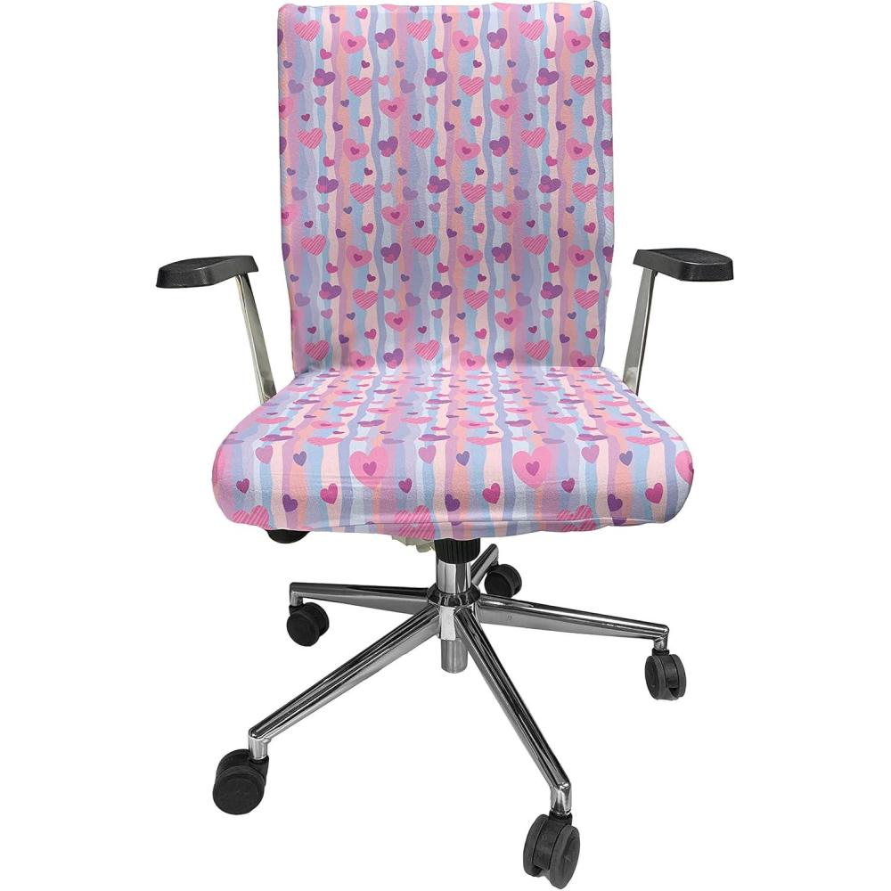 imageAmbesonne Love Office Chair Cover Hearts for Valentine Vertical Stripes Lines Ornament Romance Wedding Stretchable Decorative Universal Size High Back Printed Slipcover Pale Mauve PurplePale Mauve Purple