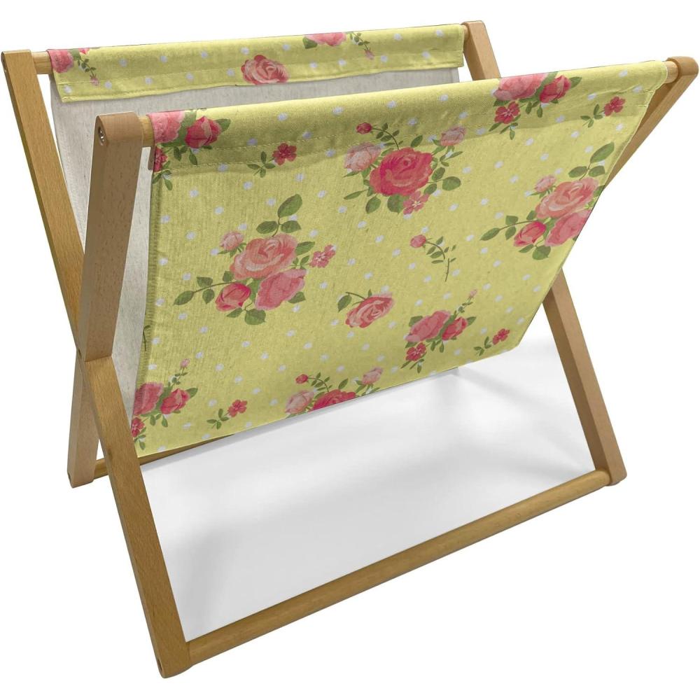 imageAmbesonne Rose Magazine and Book Holder Valentines Day Retro Style Petals with Leaves Ornamental Growth Pattern Floor Rack Decor for Interior of Home amp Office 22 x 19 Ruby Hunter Green BlackYellow Coral Green