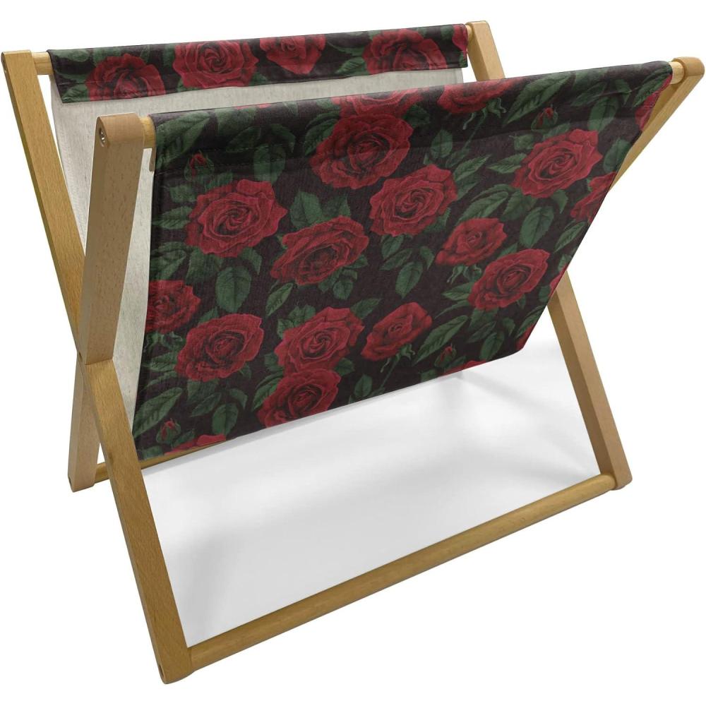 imageAmbesonne Rose Magazine and Book Holder Valentines Day Retro Style Petals with Leaves Ornamental Growth Pattern Floor Rack Decor for Interior of Home amp Office 22 x 19 Ruby Hunter Green BlackRuby Hunter Green Black