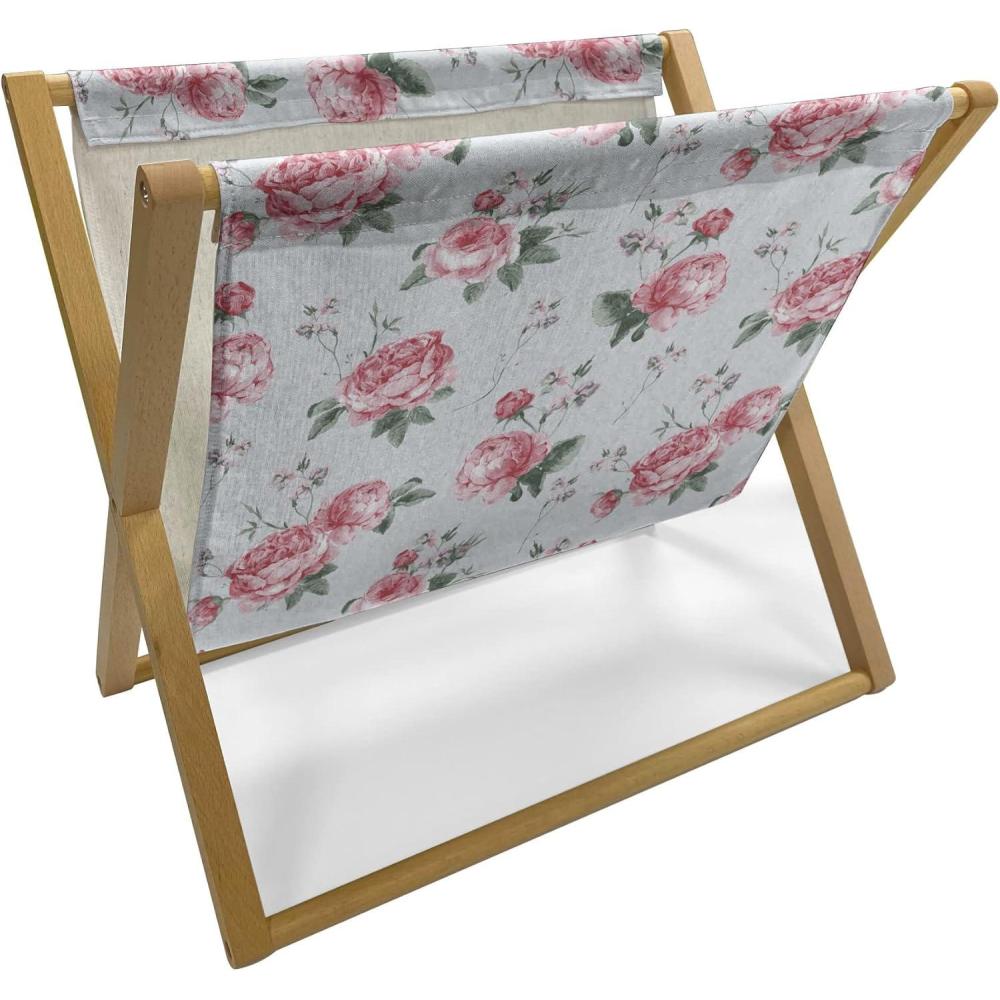 imageAmbesonne Rose Magazine and Book Holder Valentines Day Retro Style Petals with Leaves Ornamental Growth Pattern Floor Rack Decor for Interior of Home amp Office 22 x 19 Ruby Hunter Green BlackReseda Green Pink