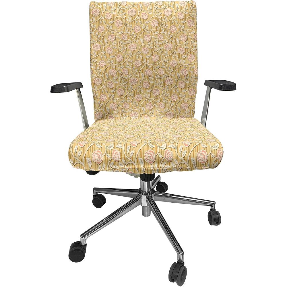 imageAmbesonne Shabby Flora Office Chair Cover Romantic Rose Petals with Branches Nature Beauty Valentine Feminine Print Stretchable Decorative Universal Size High Back Printed Slipcover Pink and YellowPink and Yellow
