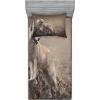 Ambesonne Fox Fitted Sheet & Pillow Sham Set, Fox in The Winter Forest Abstract Cartoon Trees and Nature Animal Pattern, Decorative Printed 2 Piece Bedding Decor Set, Twin, Pale Sage Green Orange(Brown Beige)