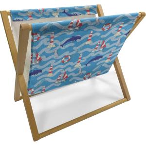 Ambesonne Cartoon Magazine and Book Holder, Vertical Stripes with Bow Ties Pale Palette Illustration Valentines Day, Floor Rack Decor for Interior of Home & Office, 22″ x 19″, Pale Pink Rose(Blue Navy Blue Red)