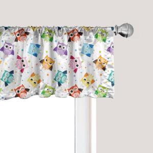 Ambesonne Cartoon Window Valance, Dotted Background Colorful Owls Various Facial Expressions Angry Happy Confused, Curtain Valance for Kitchen Bedroom Decor with Rod Pocket, 54″ X 12″, Orange Blue