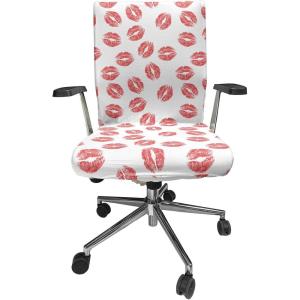 Ambesonne Feminine Office Chair Cover, Pattern of Lipstick Kiss Marks Woman Valentines Wedding Theme Illustration, Stretchable Decorative Universal Size High Back Printed Slipcover, White Red(White Red)