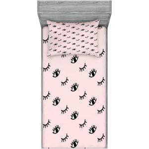 Ambesonne Fox Fitted Sheet & Pillow Sham Set, Fox in The Winter Forest Abstract Cartoon Trees and Nature Animal Pattern, Decorative Printed 2 Piece Bedding Decor Set, Twin, Pale Sage Green Orange(Rose Black)
