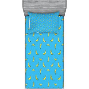 Ambesonne Fox Fitted Sheet & Pillow Sham Set, Fox in The Winter Forest Abstract Cartoon Trees and Nature Animal Pattern, Decorative Printed 2 Piece Bedding Decor Set, Twin, Pale Sage Green Orange(Yellow and Blue)