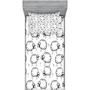 Ambesonne Fox Fitted Sheet & Pillow Sham Set, Fox in The Winter Forest Abstract Cartoon Trees and Nature Animal Pattern, Decorative Printed 2 Piece Bedding Decor Set, Twin, Pale Sage Green Orange(Dark Grey White)