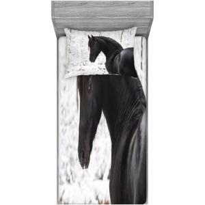 Ambesonne Fox Fitted Sheet & Pillow Sham Set, Fox in The Winter Forest Abstract Cartoon Trees and Nature Animal Pattern, Decorative Printed 2 Piece Bedding Decor Set, Twin, Pale Sage Green Orange(White Dark Grey)