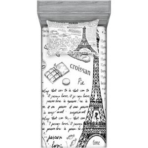Ambesonne Fox Fitted Sheet & Pillow Sham Set, Fox in The Winter Forest Abstract Cartoon Trees and Nature Animal Pattern, Decorative Printed 2 Piece Bedding Decor Set, Twin, Pale Sage Green Orange(Black White)