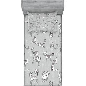 Ambesonne Fox Fitted Sheet & Pillow Sham Set, Fox in The Winter Forest Abstract Cartoon Trees and Nature Animal Pattern, Decorative Printed 2 Piece Bedding Decor Set, Twin, Pale Sage Green Orange(Pale Grey)