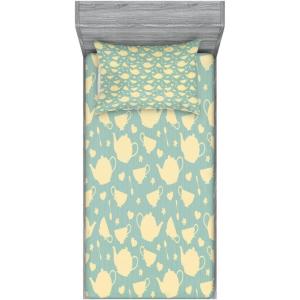 Ambesonne Fox Fitted Sheet & Pillow Sham Set, Fox in The Winter Forest Abstract Cartoon Trees and Nature Animal Pattern, Decorative Printed 2 Piece Bedding Decor Set, Twin, Pale Sage Green Orange(Pale Yellow Turquoise)