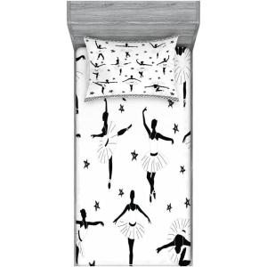 Ambesonne Fox Fitted Sheet & Pillow Sham Set, Fox in The Winter Forest Abstract Cartoon Trees and Nature Animal Pattern, Decorative Printed 2 Piece Bedding Decor Set, Twin, Pale Sage Green Orange(Black and White)