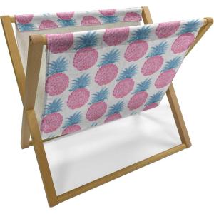 Ambesonne Hearts Magazine and Book Holder, Colorful Graphic Tile Pattern with Hearts in Drop Shapes Valentines Day, Floor Rack Decor for Interior of Home & Office, 22″ x 19″, Pink Red Orange(White Pink and Blue Grey)