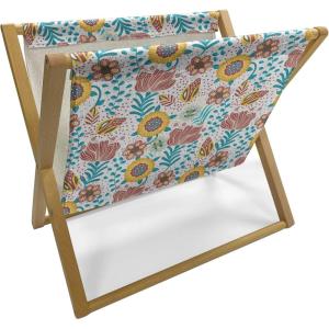 Ambesonne Hearts Magazine and Book Holder, Colorful Graphic Tile Pattern with Hearts in Drop Shapes Valentines Day, Floor Rack Decor for Interior of Home & Office, 22″ x 19″, Pink Red Orange(Yellow Pale Blue)