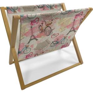 Ambesonne Orange Magazine and Book Holder, Romantic Valentines Day Bridal Theme Hearts with Swirl Branches Image, Floor Rack Decor for Interior of Home & Office, 22″ x 19″, Dark Brown Vermilion(Pale Blue Pale Pink)