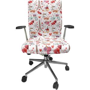 Ambesonne Romantic Office Chair Cover, Valentines Day Love Themed Paris Coffee Wine Parfumes Bikes with Heart Backdrop, Stretchable Decorative Universal Size High Back Printed Slipcover, Multicolor(Multi Color)