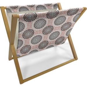 Ambesonne Rose Magazine and Book Holder, Valentine’s Day Retro Style Petals with Leaves Ornamental Growth Pattern, Floor Rack Decor for Interior of Home & Office, 22″ x 19″, Ruby Hunter Green Black(Coral Black White)