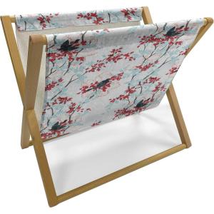 Ambesonne Rose Magazine and Book Holder, Valentine’s Day Retro Style Petals with Leaves Ornamental Growth Pattern, Floor Rack Decor for Interior of Home & Office, 22″ x 19″, Ruby Hunter Green Black(Pale Blue Red White)