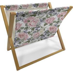 Ambesonne Rose Magazine and Book Holder, Valentine’s Day Retro Style Petals with Leaves Ornamental Growth Pattern, Floor Rack Decor for Interior of Home & Office, 22″ x 19″, Ruby Hunter Green Black(Pale Pink Green Bluegrey)