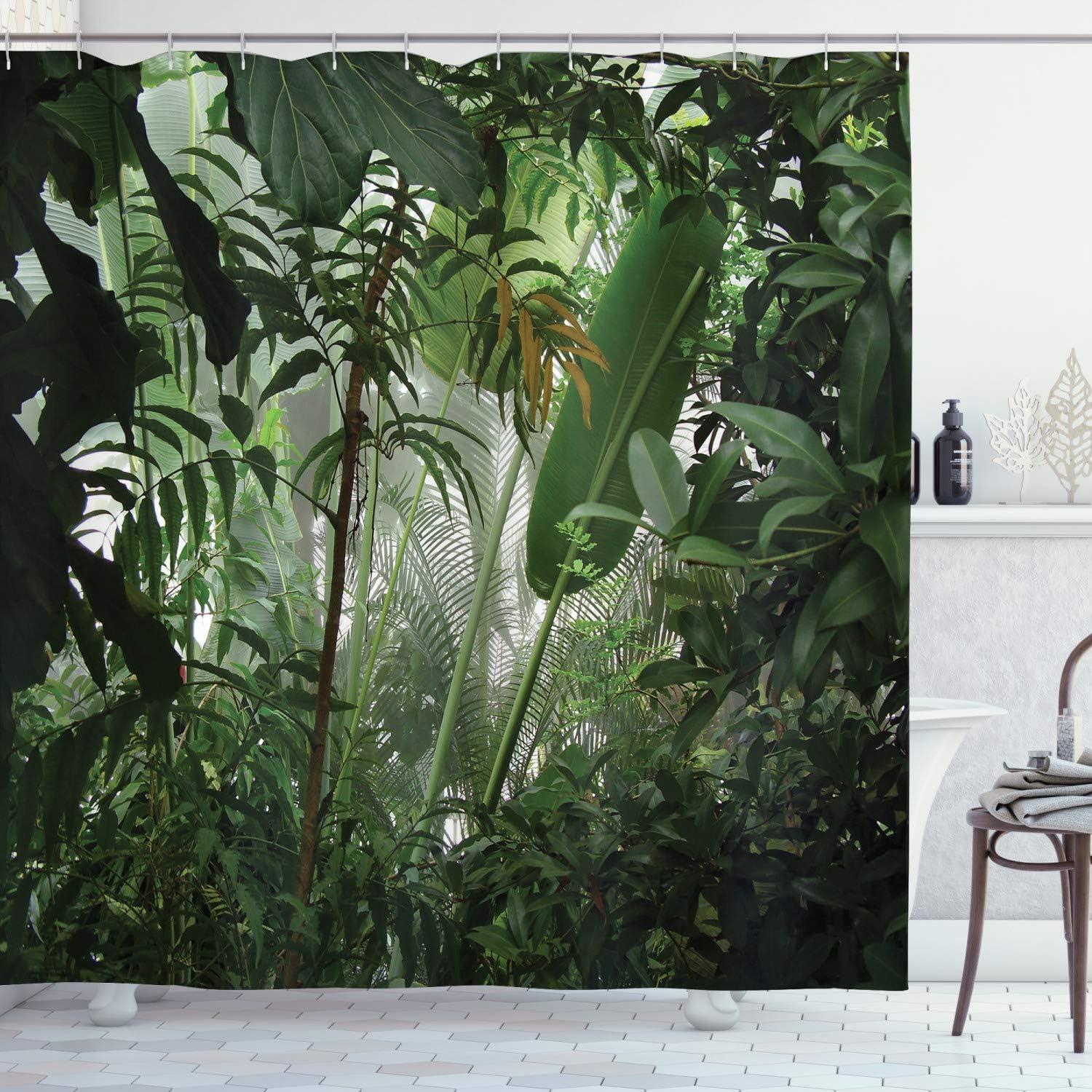 imageAmbesonne Blue Shower Curtain Floral Eucalyptus Branches Romantic Botanical Weeping Flowers in Cold Tones Cloth Fabric Bathroom Decor Set with Hooks 69 W x 75 L Laurel Green Sea BlueForest Green