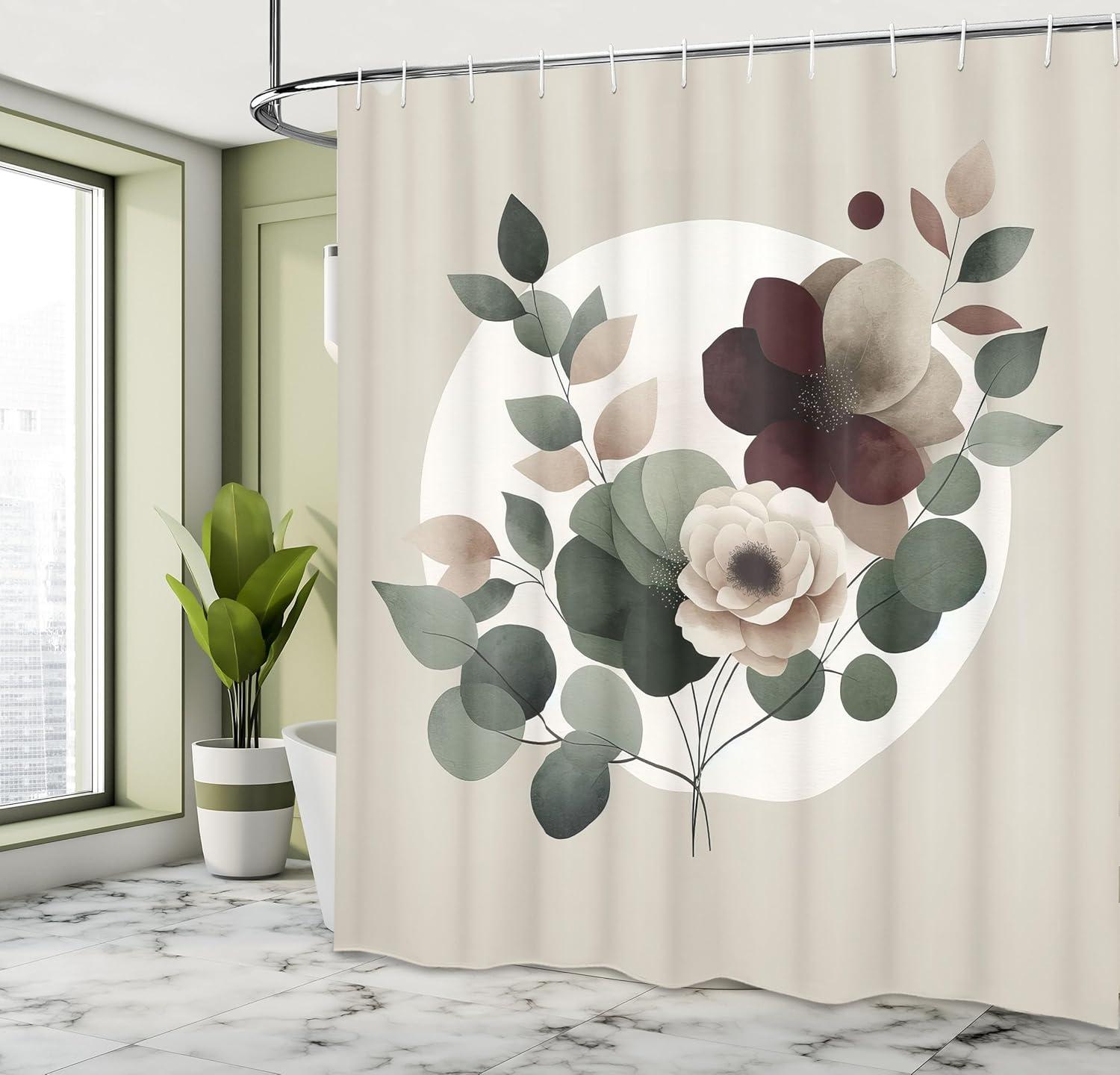 imageAmbesonne Blue Shower Curtain Floral Eucalyptus Branches Romantic Botanical Weeping Flowers in Cold Tones Cloth Fabric Bathroom Decor Set with Hooks 69 W x 75 L Laurel Green Sea BluePale Sage Green Blush