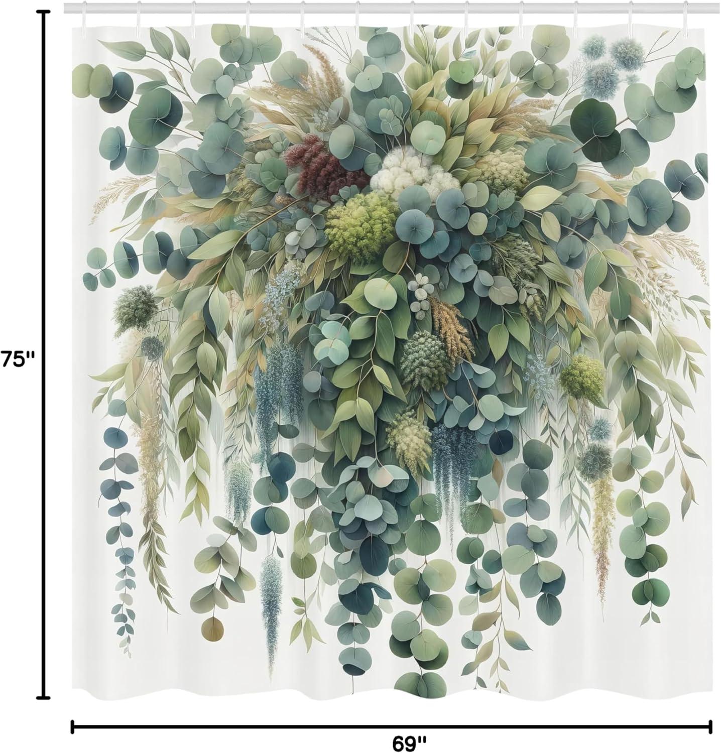 imageAmbesonne Blue Shower Curtain Floral Eucalyptus Branches Romantic Botanical Weeping Flowers in Cold Tones Cloth Fabric Bathroom Decor Set with Hooks 69 W x 75 L Laurel Green Sea BlueLaurel Green Slate Blue
