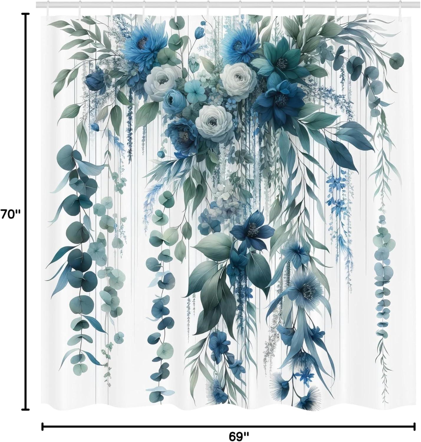 imageAmbesonne Blue Shower Curtain Floral Eucalyptus Branches Romantic Botanical Weeping Flowers in Cold Tones Cloth Fabric Bathroom Decor Set with Hooks 69 W x 75 L Laurel Green Sea BlueLaurel Green Sea Blue