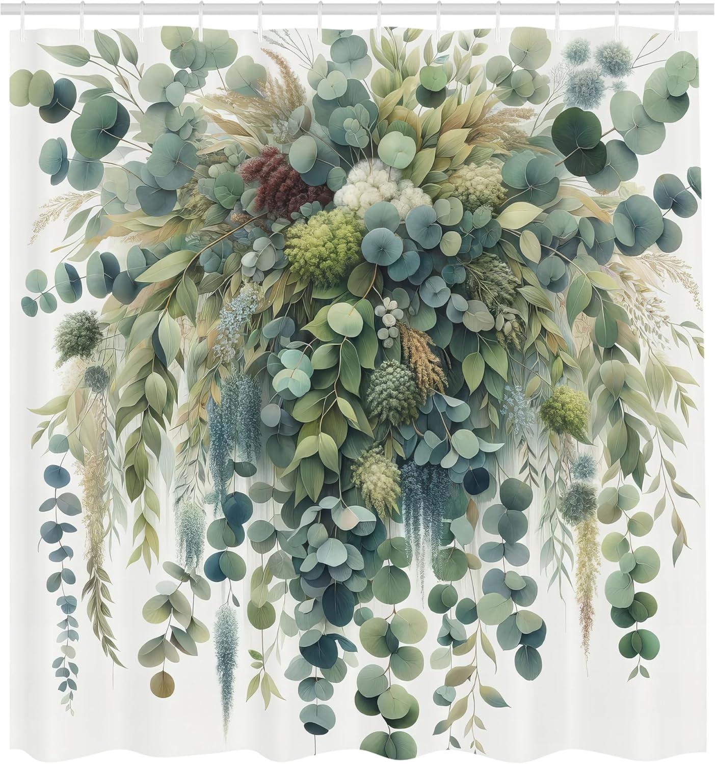 imageAmbesonne Blue Shower Curtain Floral Eucalyptus Branches Romantic Botanical Weeping Flowers in Cold Tones Cloth Fabric Bathroom Decor Set with Hooks 69 W x 75 L Laurel Green Sea BlueLaurel Green Slate Blue