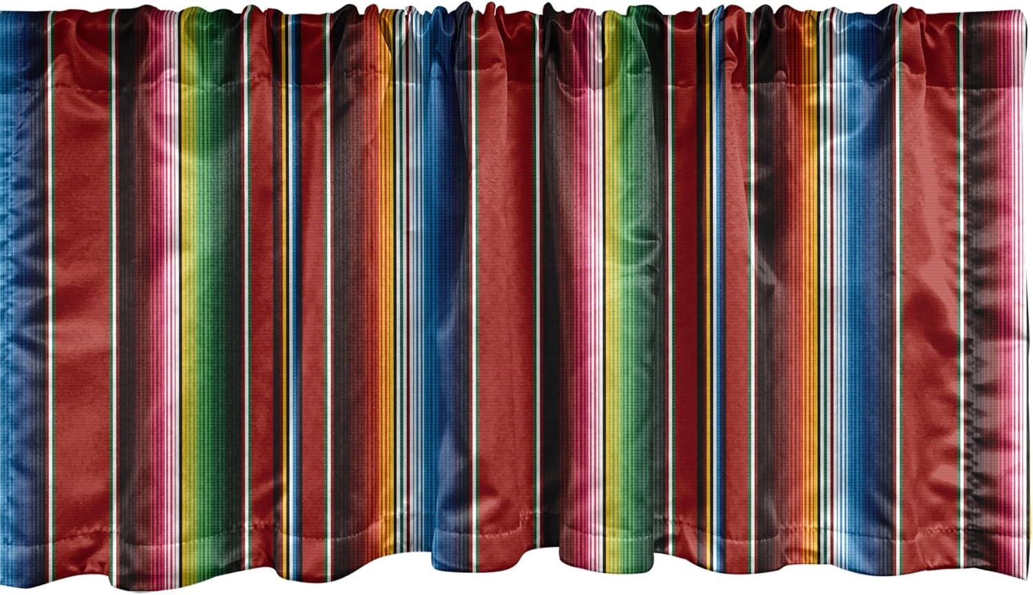 imageAmbesonne Cinco de Mayo Window Valance Mexican Serape Colorful Stripes Vertical Lines Latino Design Illustration Curtain Valance for Kitchen Bedroom Decor with Rod Pocket 54 X 18 Red Blue