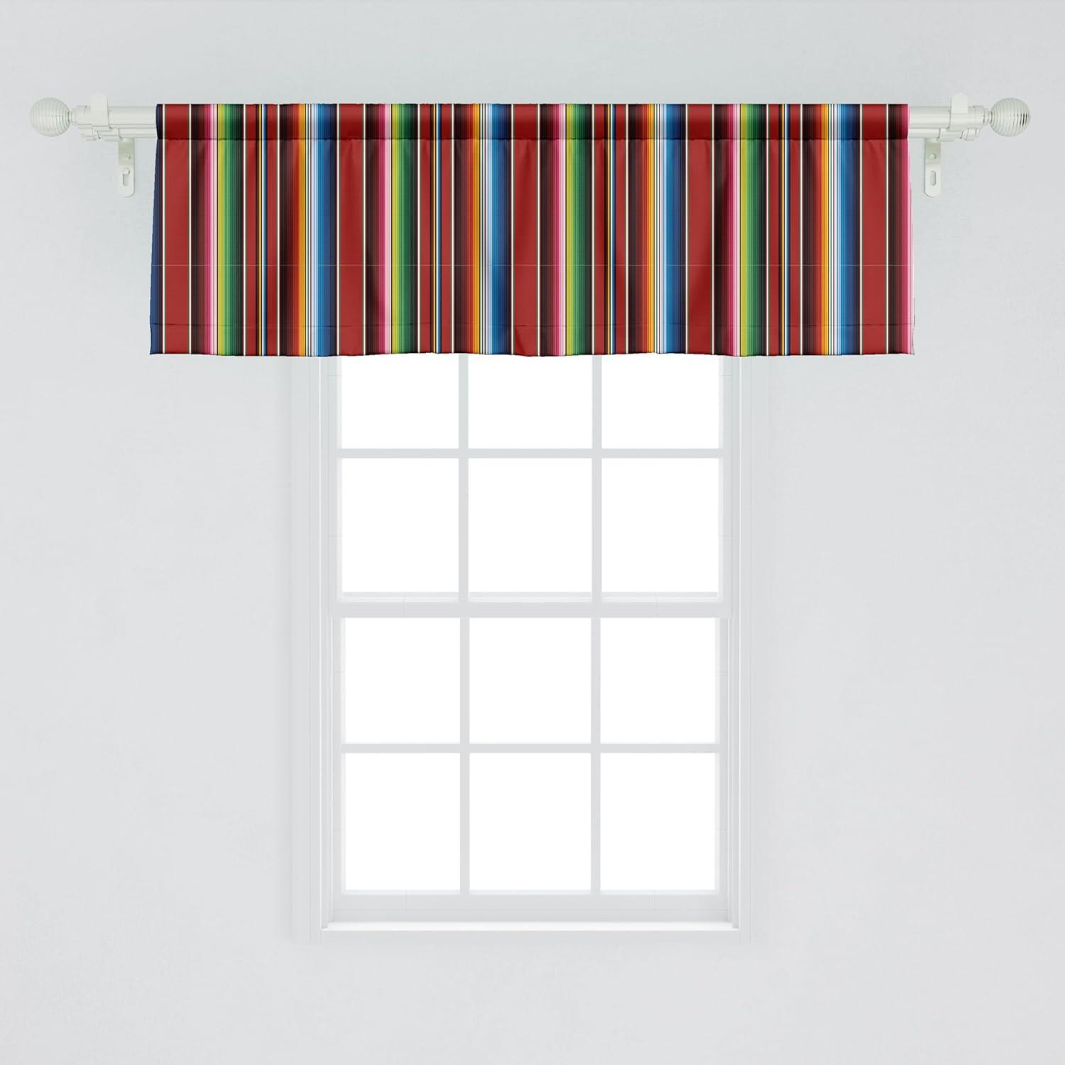 imageAmbesonne Cinco de Mayo Window Valance Mexican Serape Colorful Stripes Vertical Lines Latino Design Illustration Curtain Valance for Kitchen Bedroom Decor with Rod Pocket 54 X 18 Red Blue