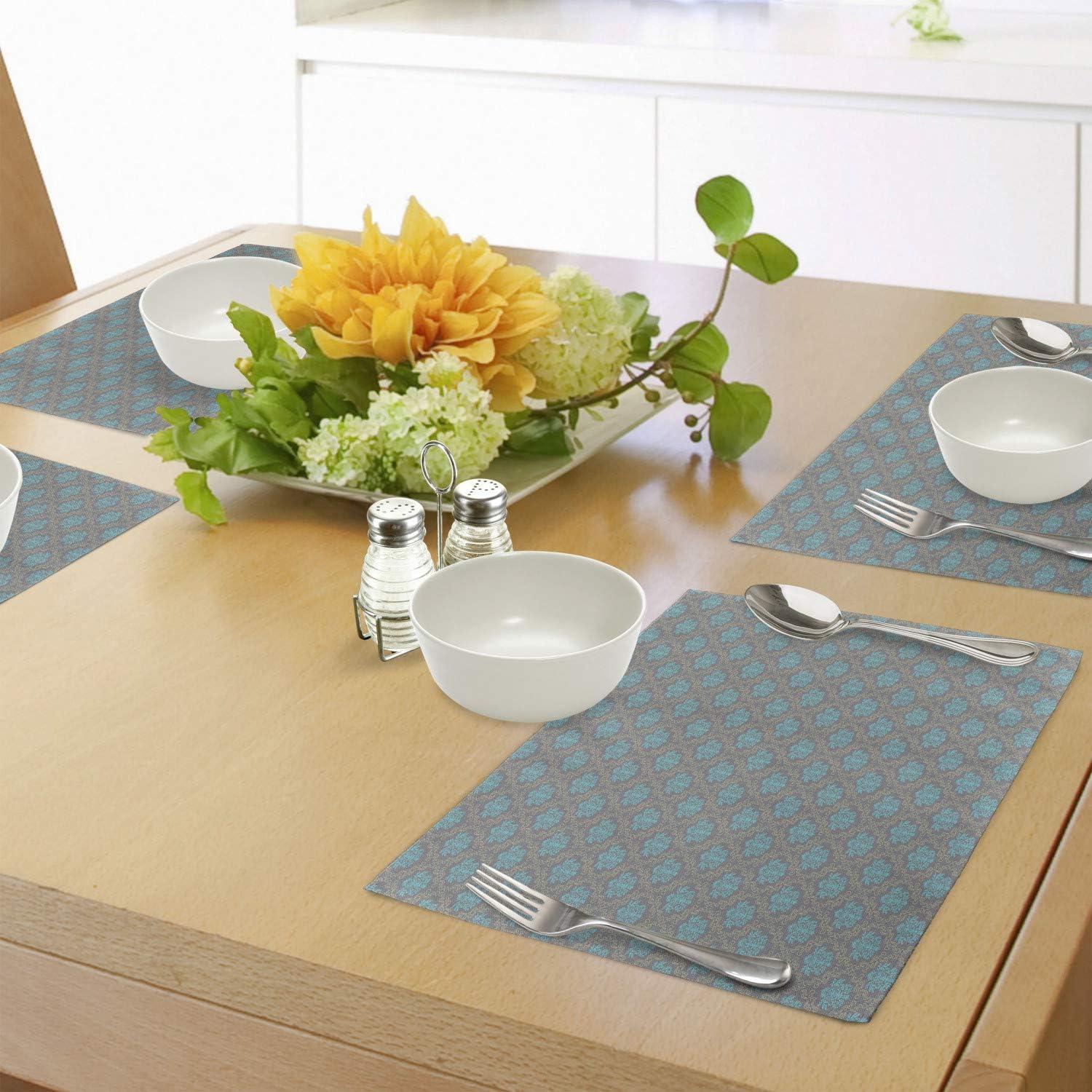 imageAmbesonne Damask Place Mats Set of 4 Venetian Style Damask Swirled Lines and Blossoms Italian Flourish Washable Fabric Placemats for Dining Table Standard Size Cocoa Sky Blue YellowCocoa Sky Blue Yellow