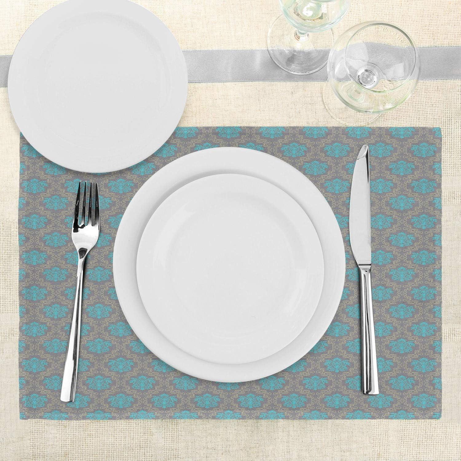 imageAmbesonne Damask Place Mats Set of 4 Venetian Style Damask Swirled Lines and Blossoms Italian Flourish Washable Fabric Placemats for Dining Table Standard Size Cocoa Sky Blue YellowCocoa Sky Blue Yellow