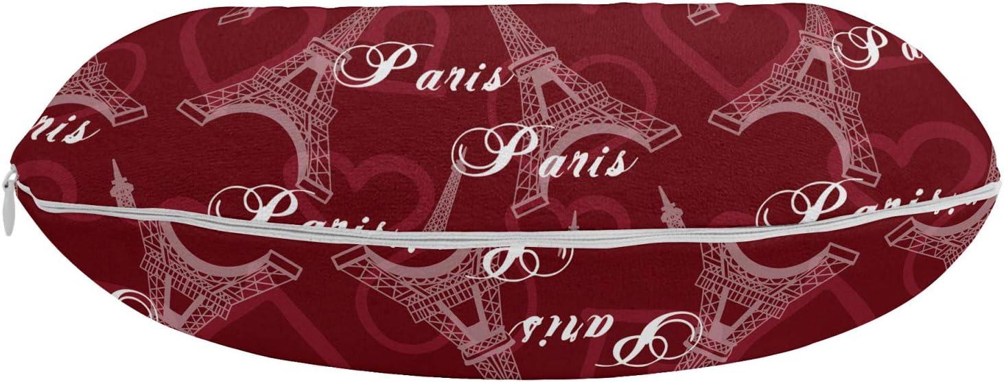 imageAmbesonne Eiffel Travel Pillow Neck Rest Romantic Valentines Day Eiffel Tower City of Love Doodle Style Heart Shapes Memory Foam Traveling Accessory for Airplane and Car 12 Maroon WhiteMaroon White
