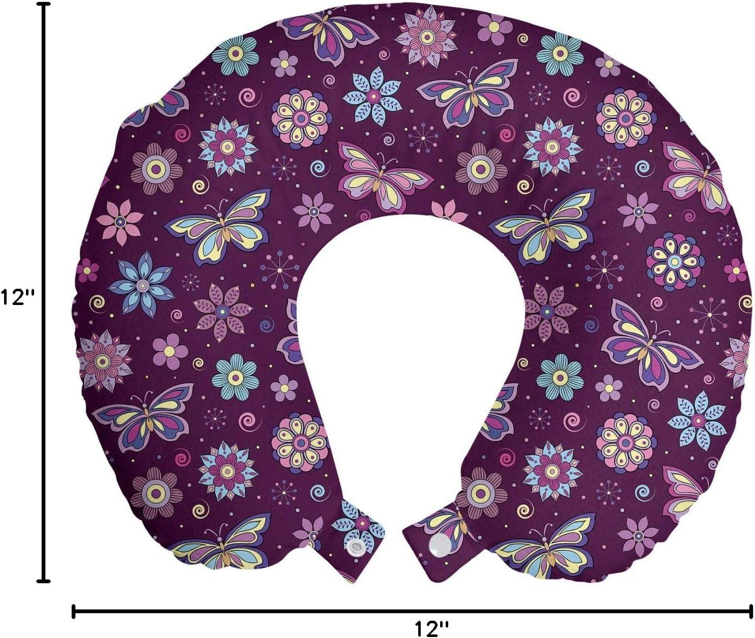imageAmbesonne Eiffel Travel Pillow Neck Rest Romantic Valentines Day Eiffel Tower City of Love Doodle Style Heart Shapes Memory Foam Traveling Accessory for Airplane and Car 12 Maroon WhitePurple