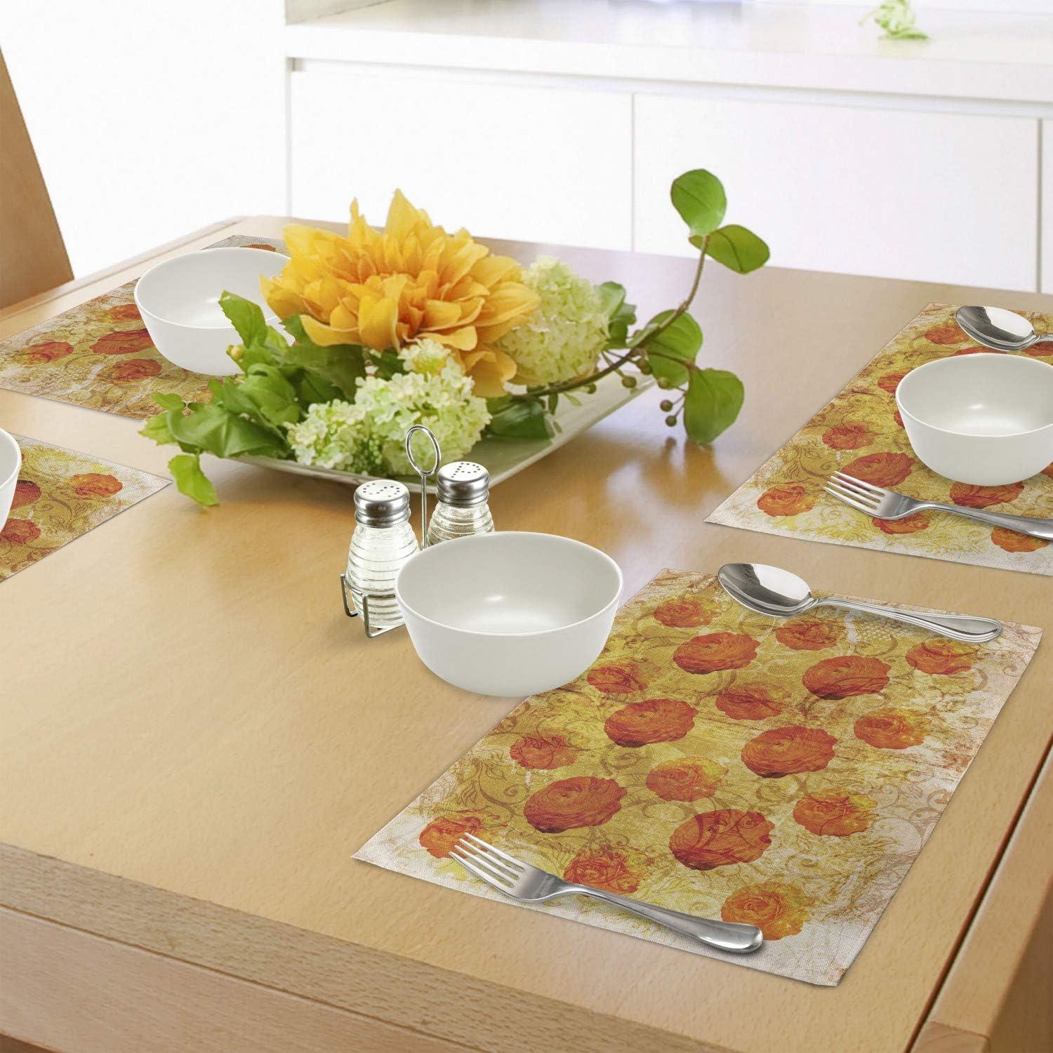 imageAmbesonne Feminine Place Mats Set of 4 Pattern with Red Lipstick Kiss Marks Woman Valentines Wedding Theme Illustration Washable Fabric Placemats for Dining Room Kitchen Table Decor White RedOrange Tan