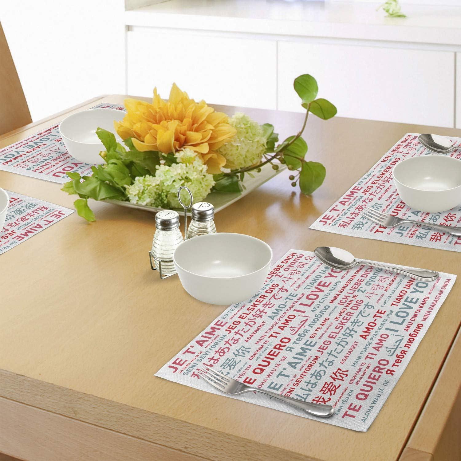 imageAmbesonne Feminine Place Mats Set of 4 Pattern with Red Lipstick Kiss Marks Woman Valentines Wedding Theme Illustration Washable Fabric Placemats for Dining Room Kitchen Table Decor White RedWhite Grey Red