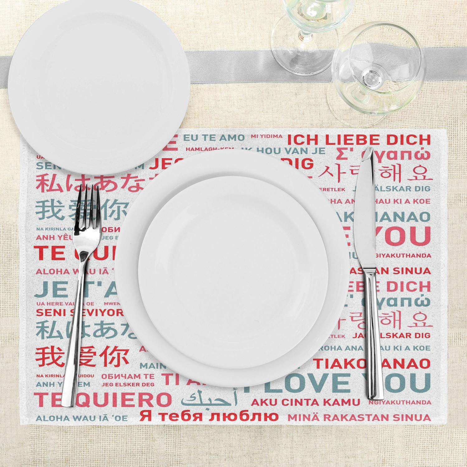 imageAmbesonne Feminine Place Mats Set of 4 Pattern with Red Lipstick Kiss Marks Woman Valentines Wedding Theme Illustration Washable Fabric Placemats for Dining Room Kitchen Table Decor White RedWhite Grey Red