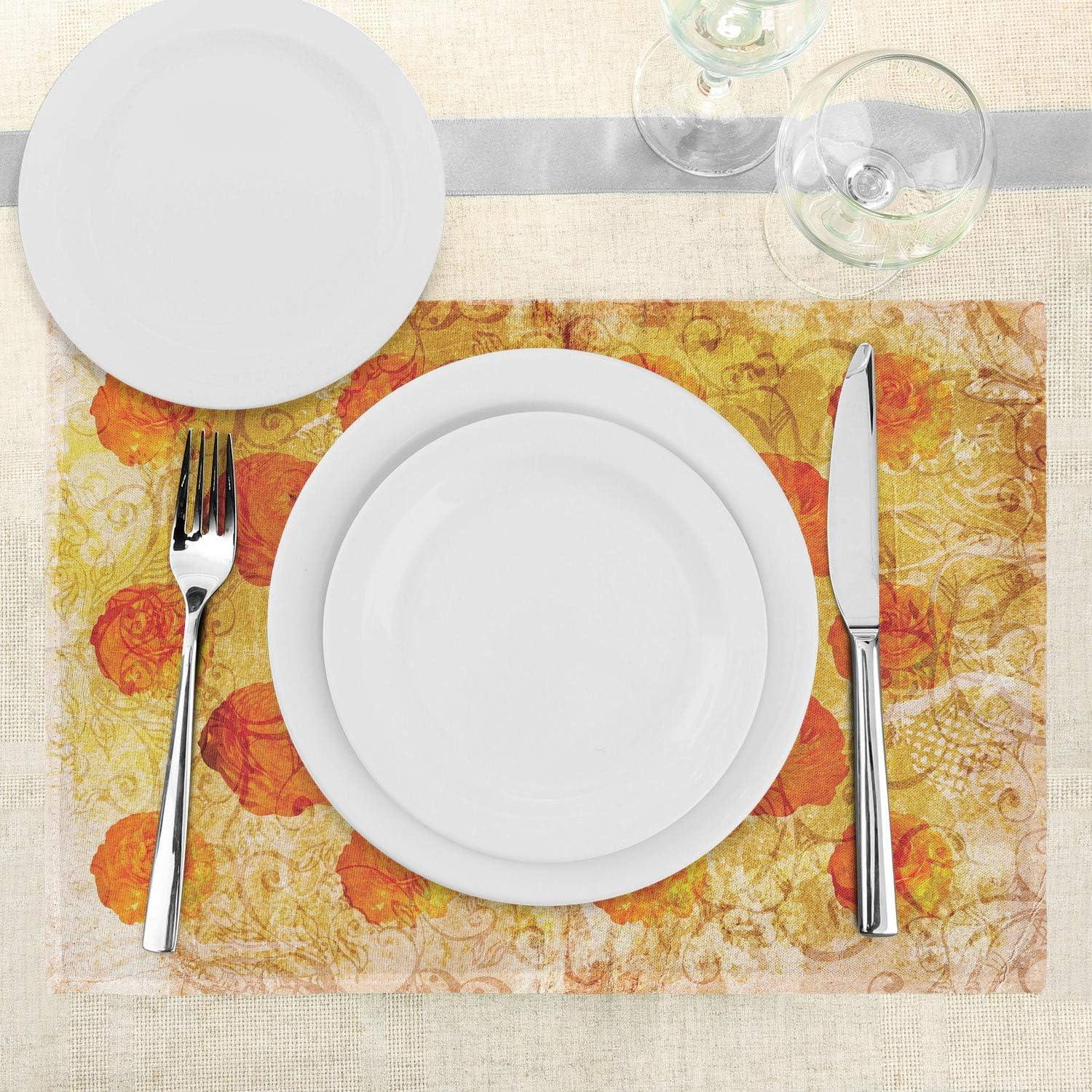 imageAmbesonne Feminine Place Mats Set of 4 Pattern with Red Lipstick Kiss Marks Woman Valentines Wedding Theme Illustration Washable Fabric Placemats for Dining Room Kitchen Table Decor White RedOrange Tan