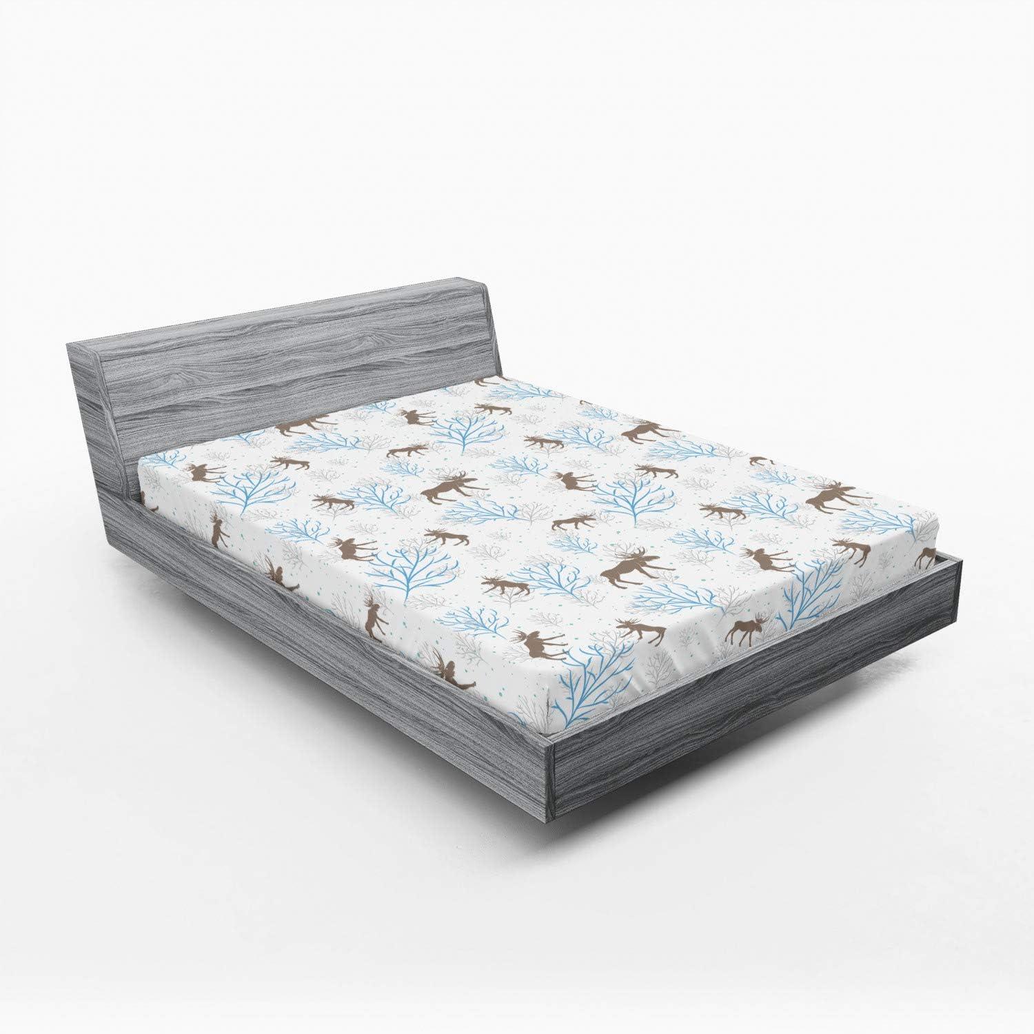 imageAmbesonne Floral Art Fitted Sheet Set Modern Scandi Flowers Leaves on Tartan Plaid Back Butterfly Valentine 2 Pack Comfortable Bedding AllRound Elastic Pocket Twin Size Blush White Grey PinkBrown Blue