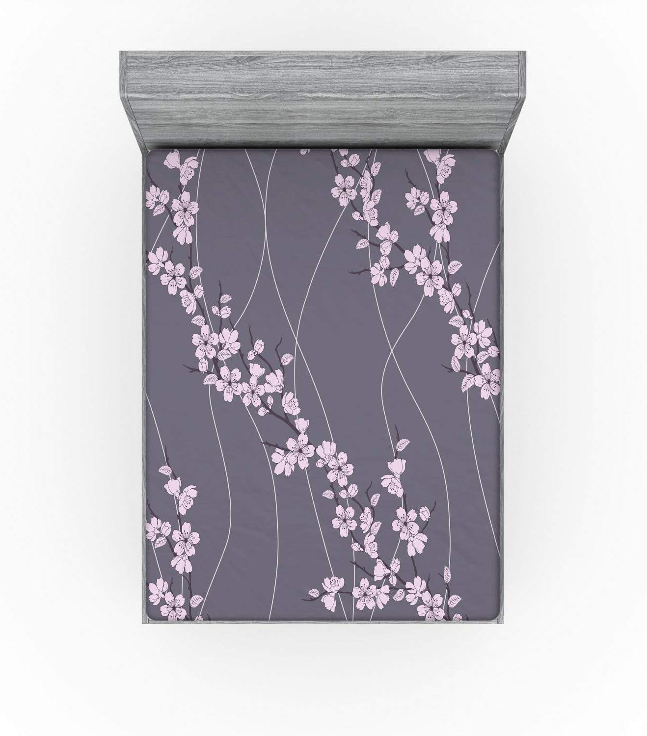 imageAmbesonne Floral Art Fitted Sheet Set Modern Scandi Flowers Leaves on Tartan Plaid Back Butterfly Valentine 2 Pack Comfortable Bedding AllRound Elastic Pocket Twin Size Blush White Grey PinkPink