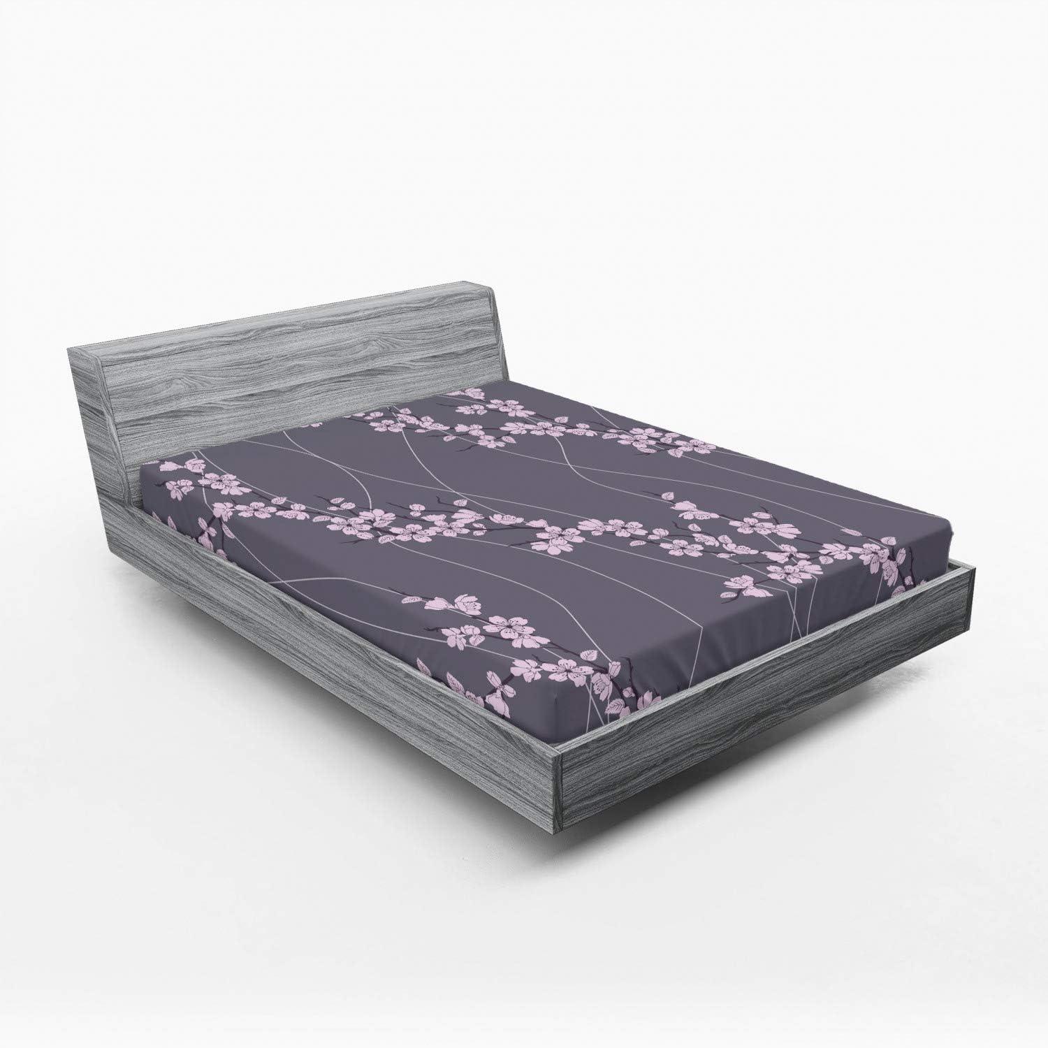 imageAmbesonne Floral Art Fitted Sheet Set Modern Scandi Flowers Leaves on Tartan Plaid Back Butterfly Valentine 2 Pack Comfortable Bedding AllRound Elastic Pocket Twin Size Blush White Grey PinkPink