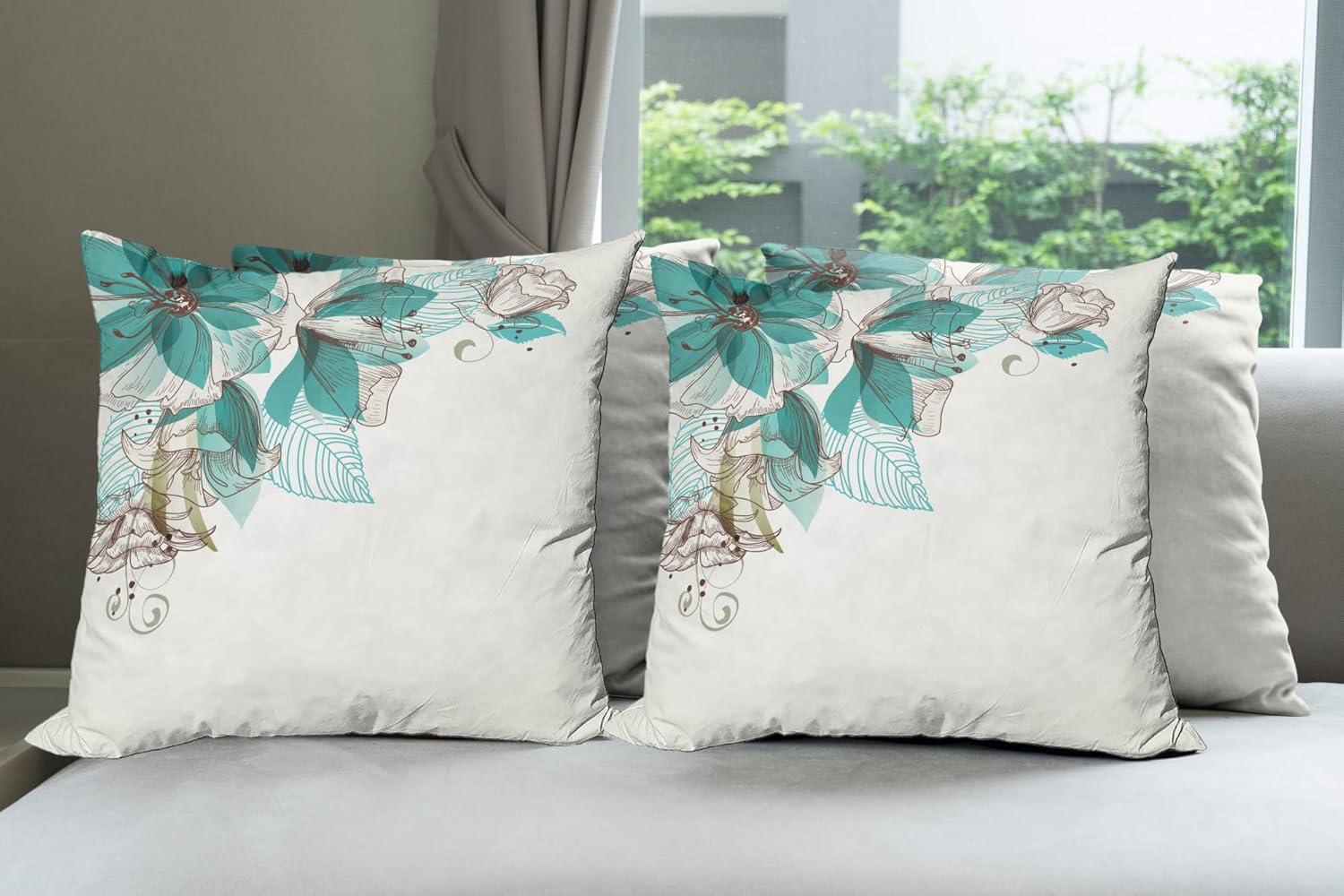 imageAmbesonne Flower Decorative Throw Pillow Case Pack of 4 Wild Flowers Poppies and Daisies Rural Nature Scenery in Meadows Rustic Cushion Cover for Couch Living Room Car 16 Yellow WhiteTeal Brown