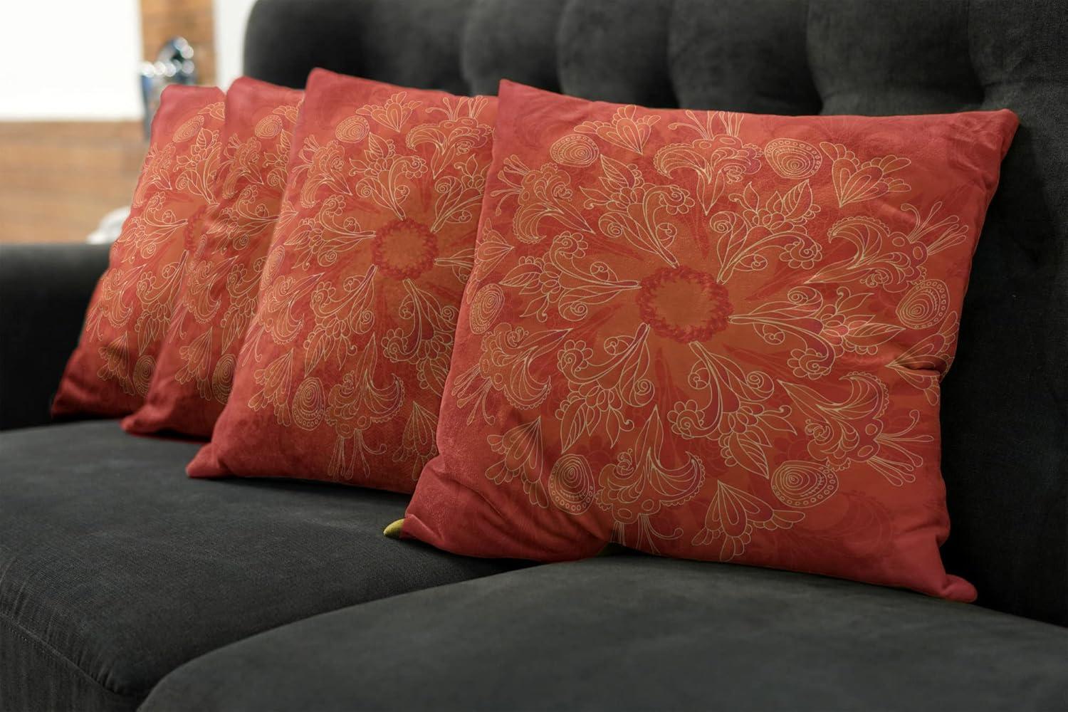 imageAmbesonne Flower Decorative Throw Pillow Case Pack of 4 Wild Flowers Poppies and Daisies Rural Nature Scenery in Meadows Rustic Cushion Cover for Couch Living Room Car 16 Yellow WhiteScarlet Orange
