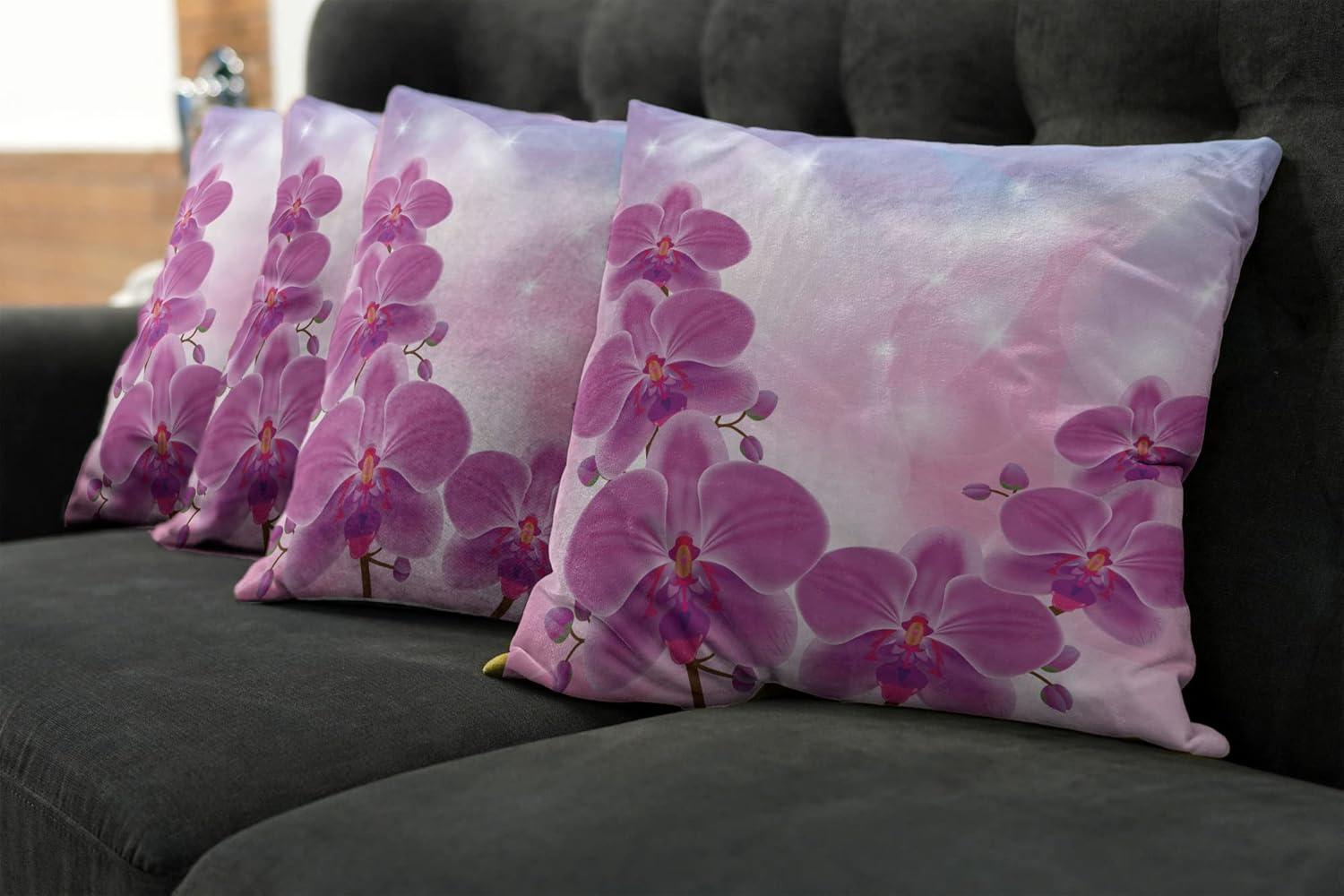 imageAmbesonne Flower Decorative Throw Pillow Case Pack of 4 Wild Flowers Poppies and Daisies Rural Nature Scenery in Meadows Rustic Cushion Cover for Couch Living Room Car 16 Yellow WhitePink Purple