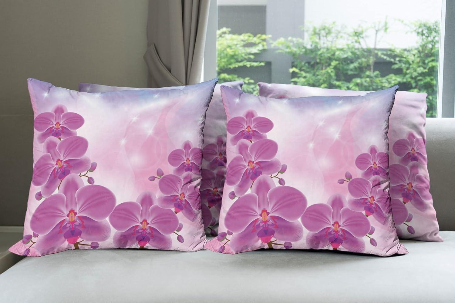 imageAmbesonne Flower Decorative Throw Pillow Case Pack of 4 Wild Flowers Poppies and Daisies Rural Nature Scenery in Meadows Rustic Cushion Cover for Couch Living Room Car 16 Yellow WhitePink Purple