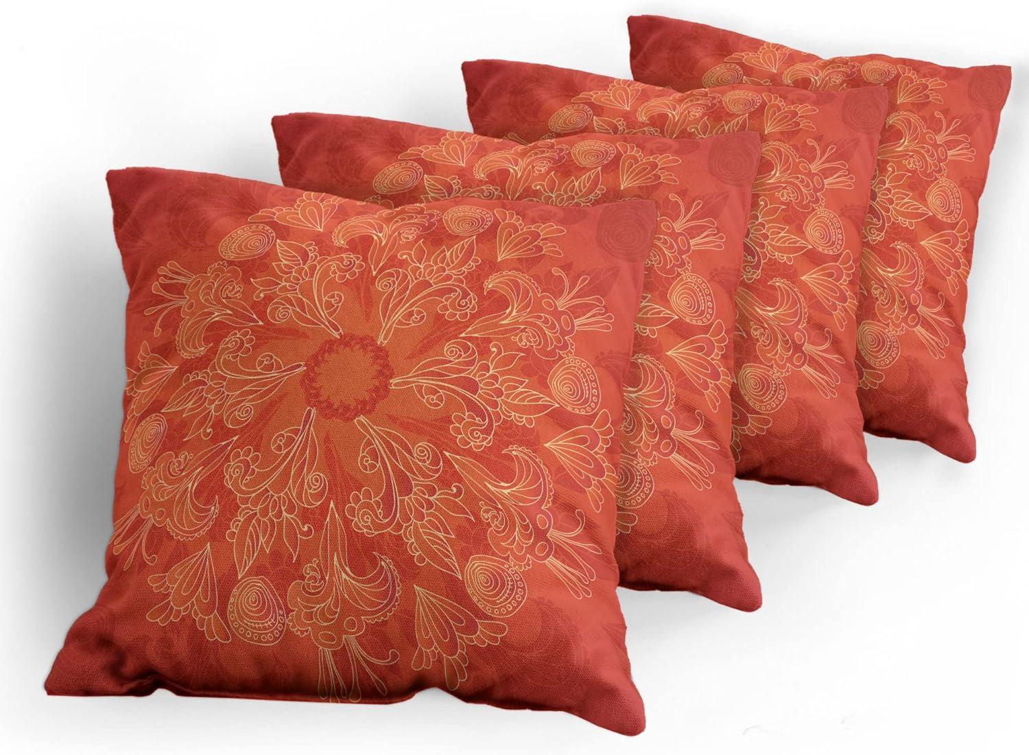imageAmbesonne Flower Decorative Throw Pillow Case Pack of 4 Wild Flowers Poppies and Daisies Rural Nature Scenery in Meadows Rustic Cushion Cover for Couch Living Room Car 16 Yellow WhiteScarlet Orange