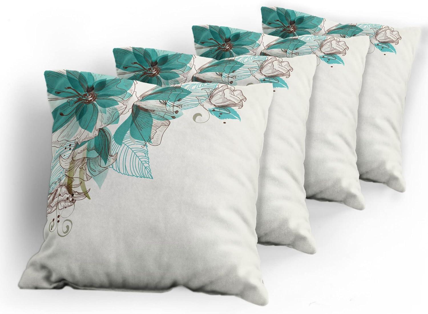 imageAmbesonne Flower Decorative Throw Pillow Case Pack of 4 Wild Flowers Poppies and Daisies Rural Nature Scenery in Meadows Rustic Cushion Cover for Couch Living Room Car 16 Yellow WhiteTeal Brown