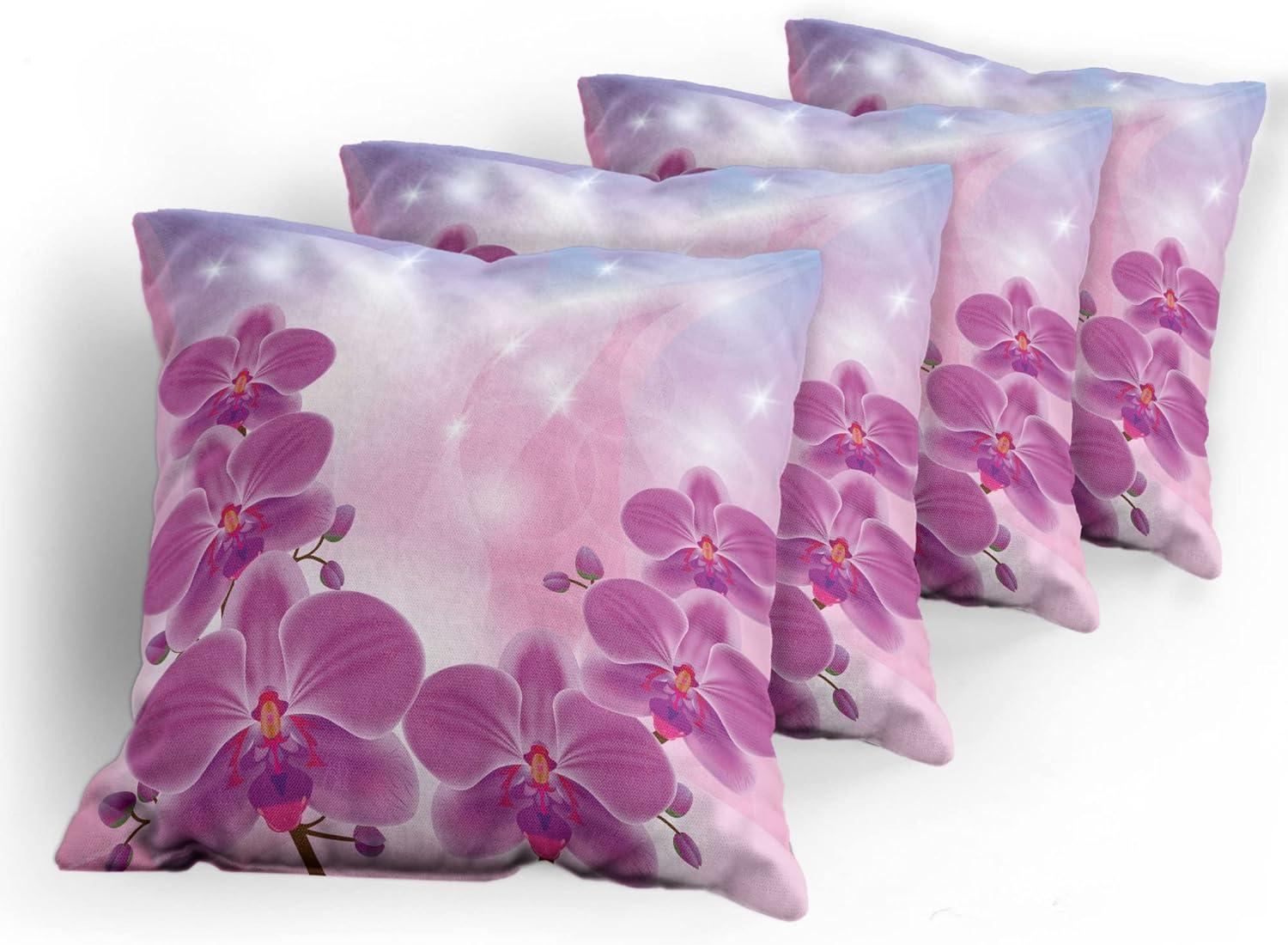 imageAmbesonne Flower Decorative Throw Pillow Case Pack of 4 Wild Flowers Poppies and Daisies Rural Nature Scenery in Meadows Rustic Cushion Cover for Couch Living Room Car 16 Yellow WhitePink Purple